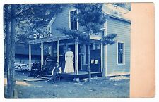 RARE Cyanotype RPPC Adirondacks - Mooers Camp Champlain NY 1908 Cyano Real Photo picture