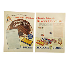 1940 Bakers Chocolate & Cocoa 2 Page Vintage Print Ad Celebrate 175th Birthday picture