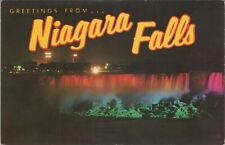 Greetings Niagara Falls Waterfalls Lights NY Posted Chrome Vintage Post Card picture