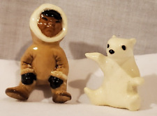 Vintage Eskimo & Polar Bear Figurines Miniature Mini Cute lot of 2 picture