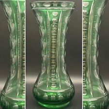 Bohemia Cased Emerald Green Cut to Clear Crystal Vase Made in Czechoslovakia 12