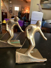 Two Vintage Solid Brass Skier Sculptures - Winter Downhill ~  Figurines picture
