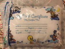 VTG Baby Looney Tunes Birth Certificate Pillow Tweety Taz Bug’s Bunny Newborn picture