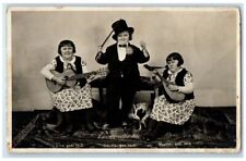 c1930's Dwarf Midget Sisters Top Hat Cane Guitar Germany RPPC Photo Postcard picture