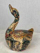 Vintage Ceramic Swan Figurine Decoupage Art Decor Floral Design picture