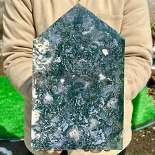 5.79LB Large Natural green druzy moss agate quartz obelisk crystal aura healing picture