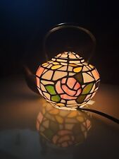 Vintage Stained Glass Teapot Accent Lamp Rose Design picture