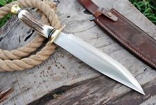 RARE CUSTOM HANDMADE HUNTING BOWIE TACTICAL BLADE KNIFE ANTLER GRIP & COVER picture