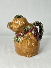 Vintage Majolica Style Festive Pig Pottery Pitcher Water Wine Jug picture