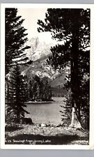 TEEWINOT MOUNTAIN FROM JENNY LAKE WYOMING 1940s real photo postcard rppc wy picture