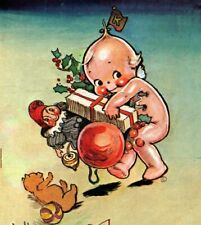 Vintage Kewpie Christmas Wish Postcard Kewpie Carrying Toys picture