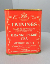 Vintage Twinings Tea Tin Orange White Lettering 3 1/2