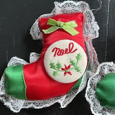 3 VINTAGE GIFTCO 4” SATIN EMBROIDERED NOEL PILLOW ORNAMENTS picture