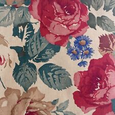 Vintage Floral Fabric Cottagecore Cabbage Roses Print Tan Blue Pink 42' x 2.5 Yd picture