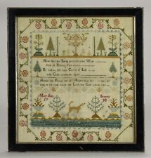 = 1793 IMPRESSIVE Sampler w. Hymn & Bible Verses Petit Point Silk Needlework picture
