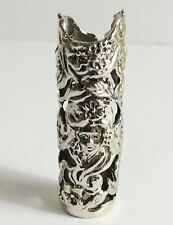 Vintage Silver Plate Faces and Flower Openwork Art Cylinder For Lighter picture