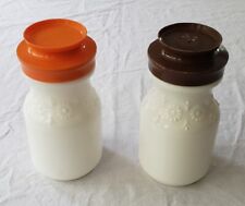 VINTAGE Set of 2 Milk Glass Screw-top Kitchen Containers Sugar/Flour/Creamer picture