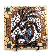 Earthtones  KOKOPELLI Handglazed Southwest Mosaic Art Tile Trivet Signed 6x6 picture