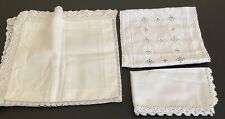 VTG White Lot of 3 Handcrafted Table Square * Runner  Linens. Few Flaws in pics picture