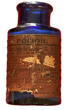 Antique Poison Bottle SHARP & DOHME Co. Baltimore Cobalt Blue 2.75” Orig Label picture