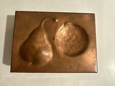 Vintage Copper Square Kitchen Jar with Pear & Peach Imprint - 6” x 4 1/2” picture