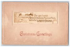 1912 Merry Christmas Greetings Motto Pointessia Flowers Posted Antique Postcard picture