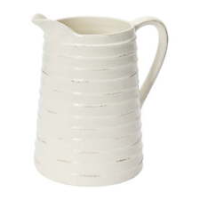 Creative Co-Op Farmhouse Embossed Stripe Ceramic Pitcher, Distressed NEW picture