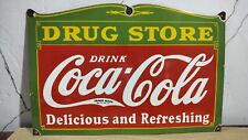 Drink Coca Cola Drug Store Porcelain Enamel Sign 27 x 18  Inches picture