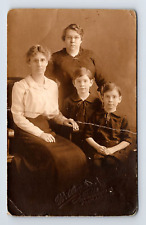 AZO RPPC Postcard Real Photo Portrait of Family Two Unkown Women and Two Boys picture