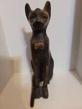 Unique Wooden Egyptian Large Cat Statue with Carvings On Body picture