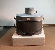 #13 CLASSIC OVAL GREY GRANITEWARE MINERS RAILROAD LUNCH PAIL BOX 9” TALL 5 PC picture