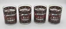 Vtg Houze Stained Glass Season's Greetings High Ball Glasses set of 4 Gold Rims picture