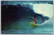 Surfer Shooting The Curl Waimea Bay Hawaii HI Vintage Surfing Old Postcard E26 picture