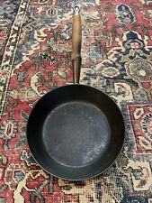 Vintage Le Creuset #24 Wood Hanging Handle Fry Pan Brown Enameled Cast Iron picture