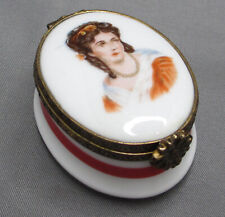 Vintage Limoges France Trinket Pill Snuff Box Hinged Pretty Victorian Lady 2