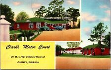 Linen Postcard Clark's Motor Court on U.S. 90 in Quincy, Florida picture