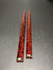 Vintage Pair MCM RED LUCITE CANDLE STICKS With Gold flakes 12