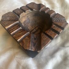 Vintage Hand Carved Wooden Decorative Ashtray 4 3/4 Square 2 1/2 H NICE picture