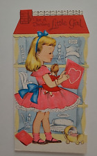 UNUSED Vtg VALENTINE GIRL Glitter DRESS w DOLL & Doll HOUSE Orig 5 cent CARD picture