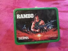 RAMBO 1985 VINTAGE METAL LUNCH BOX AND THERMOS GREEN SYLVESTER STALLONE  picture