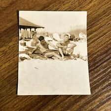 Shirtless Men on Beach Sunbathing 1940s B&W Vintage Photo W4 picture