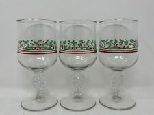 3 Vintage Arby’s Collectors Christmas Holly & Red Berry Berries Bow Stem Goblets picture