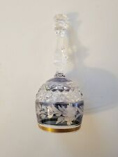 Vintage Antique Blue Cut Crystal Etched Stemmed Baseless Wine Glass Bell  picture