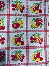 Vintage 1950’s Fruit & Veggie Plaid Card Table Tablecloth 42”X 44” picture