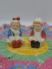 Antique Boy & Girl Reading Hand Painted Salt and Pepper Shakers Made Japan C36 picture