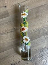Hand Painted Floral Raised Clear Glass Vase Fluted 12