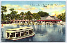 Postcard Linen Boat Landing Crystal Clear Silver Springs Florida A12 picture