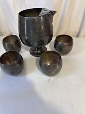 Vintage Newburyport Martini Cocktail Pitcher W/4 Ball Silver plate Cups picture