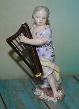 Antique Meissen Figurine Musical Girl Harpist 5.25
