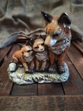 VINTAGE ENESCO FOX with 2 Cubs Hand Painted Porcelain Figure Family Foxes JAPAN  picture